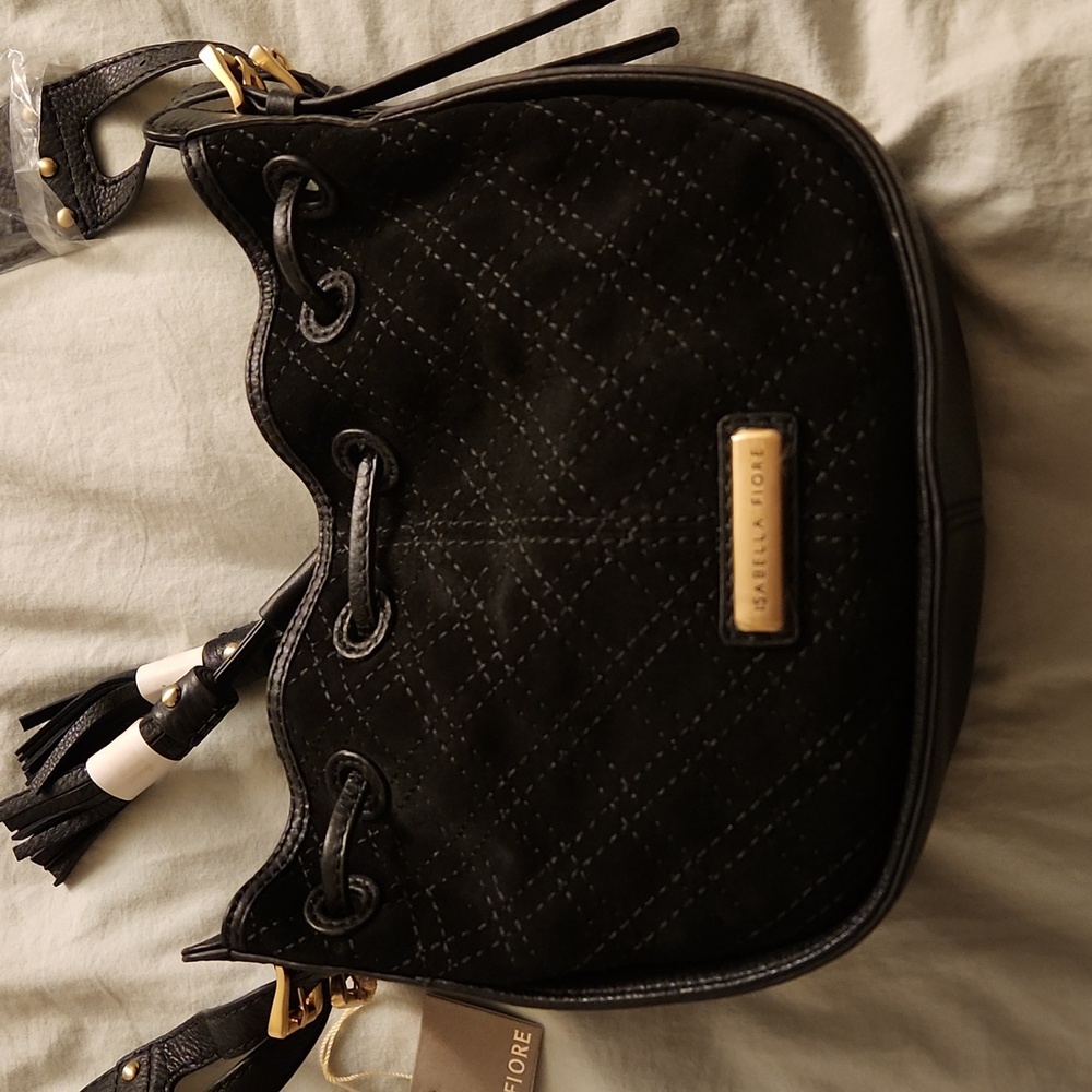 Isabella Fiore, black cross body purse, black leather